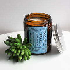 Artisan Soy Candle | BREATHE & RELIEVE | Amber Glass Jar | Everyday Brights | Fragranced Candle
