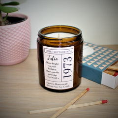 CUSTOM YEAR Candle | Personalised Gifts | Create Your Own Candle Label | Amber Glass Jar