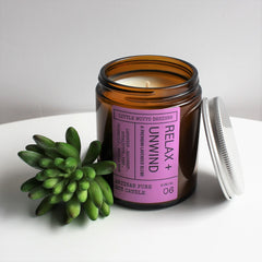 Artisan Soy Candle | RELAX & UNWIND | Amber Glass Jar | Everyday Brights | Fragranced Candle
