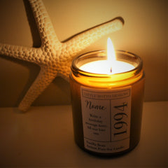 CUSTOM YEAR Candle | Personalised Gifts | Create Your Own Candle Label | Amber Glass Jar