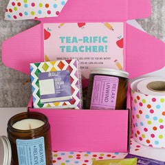 TEA-RIFIC TEACHER Mini Custom Hamper | PERSONALISED | Candle & Tea Gift Pack | Thank You | Christmas | Kris Kringle