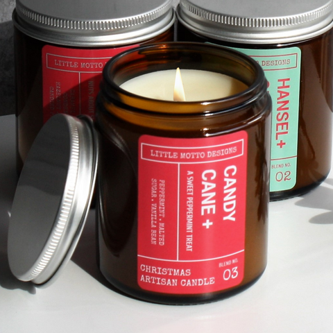 CHRISTMAS Artisan Soy Candle | CANDY CANE | Amber Glass Jar | Gift Boxed